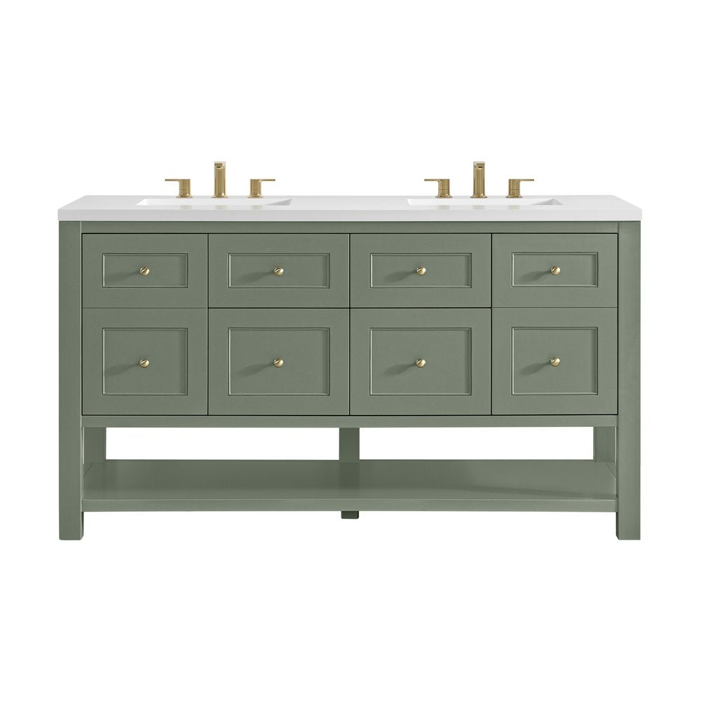 James Martin - Breckenridge 60" Double Vanity, Smokey Celadon, w/ 3 CM White Zeus Quartz Top - 330-V60D-SC-3WZ view 1