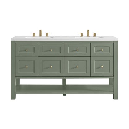 James Martin - Breckenridge 60" Double Vanity, Smokey Celadon, w/ 3 CM White Zeus Quartz Top - 330-V60D-SC-3WZ view 1