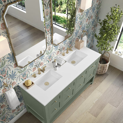 James Martin - Breckenridge 60" Double Vanity, Smokey Celadon, w/ 3 CM White Zeus Quartz Top - 330-V60D-SC-3WZ view 7