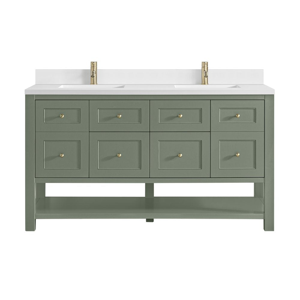 James Martin - Breckenridge 60" Double Vanity, Smokey Celadon, w/ Single Hole 3 CM White Zeus Quartz Top & Backsplash - 330-V60D-SC-1WZ view 1