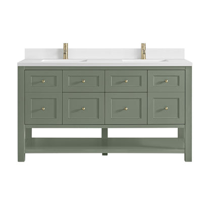 James Martin - Breckenridge 60" Double Vanity, Smokey Celadon, w/ Single Hole 3 CM White Zeus Quartz Top & Backsplash - 330-V60D-SC-1WZ view 1