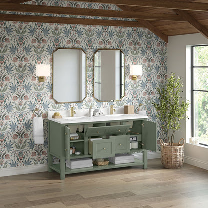 James Martin - Breckenridge 60" Double Vanity, Smokey Celadon, w/ Single Hole 3 CM White Zeus Quartz Top & Backsplash - 330-V60D-SC-1WZ view 4