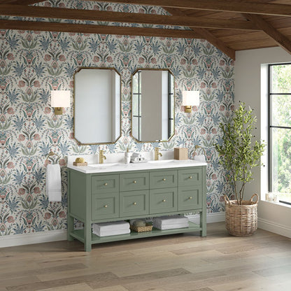 James Martin - Breckenridge 60" Double Vanity, Smokey Celadon, w/ Single Hole 3 CM White Zeus Quartz Top & Backsplash - 330-V60D-SC-1WZ view 5