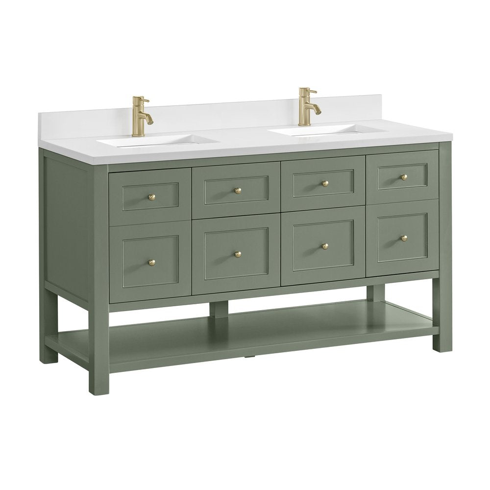 James Martin - Breckenridge 60" Double Vanity, Smokey Celadon, w/ Single Hole 3 CM White Zeus Quartz Top & Backsplash - 330-V60D-SC-1WZ view 10