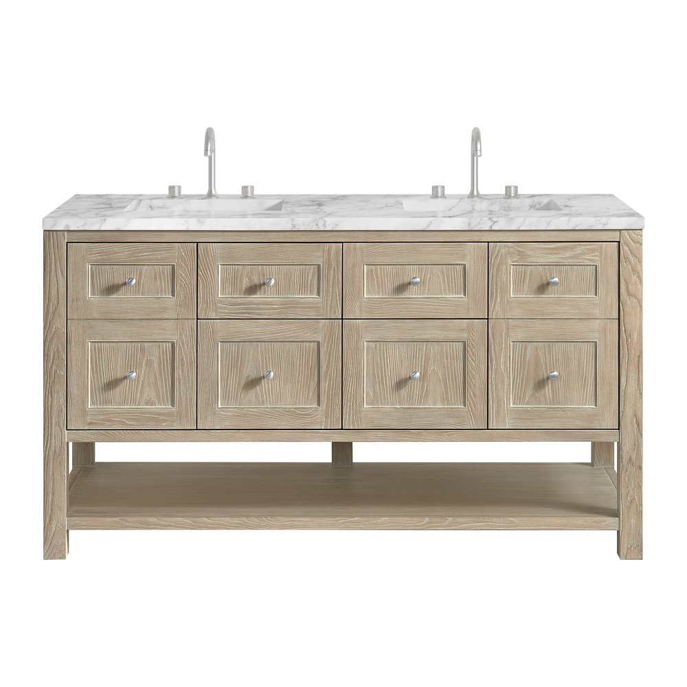 James Martin - Breckenridge 60" Double Vanity, Whitewashed Oak, w/ 3 CM Carrara Marble Top - 330-V60D-WWO-3CAR view 1