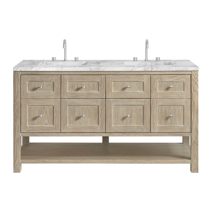 James Martin - Breckenridge 60" Double Vanity, Whitewashed Oak, w/ 3 CM Carrara Marble Top - 330-V60D-WWO-3CAR view 1
