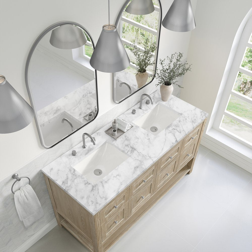James Martin - Breckenridge 60" Double Vanity, Whitewashed Oak, w/ 3 CM Carrara Marble Top - 330-V60D-WWO-3CAR view 7