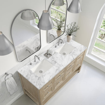 James Martin - Breckenridge 60" Double Vanity, Whitewashed Oak, w/ 3 CM Carrara Marble Top - 330-V60D-WWO-3CAR view 7