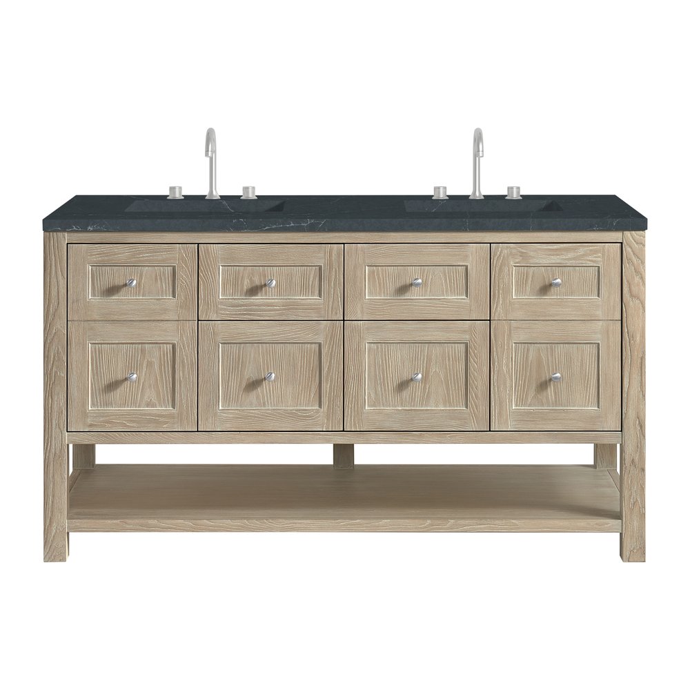 James Martin - Breckenridge 60" Double Vanity, Whitewashed Oak, w/ 3 CM Charcoal Soapstone Quartz Top - 330-V60D-WWO-3CSP view 1