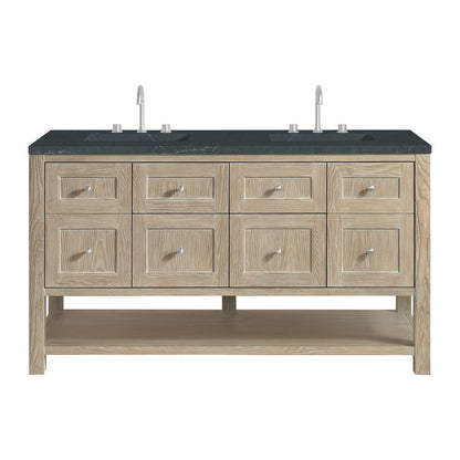 James Martin - Breckenridge 60" Double Vanity, Whitewashed Oak, w/ 3 CM Charcoal Soapstone Quartz Top - 330-V60D-WWO-3CSP view 1