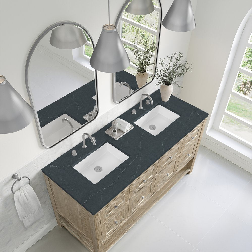 James Martin - Breckenridge 60" Double Vanity, Whitewashed Oak, w/ 3 CM Charcoal Soapstone Quartz Top - 330-V60D-WWO-3CSP view 7