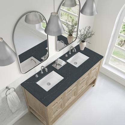 James Martin - Breckenridge 60" Double Vanity, Whitewashed Oak, w/ 3 CM Charcoal Soapstone Quartz Top - 330-V60D-WWO-3CSP view 7