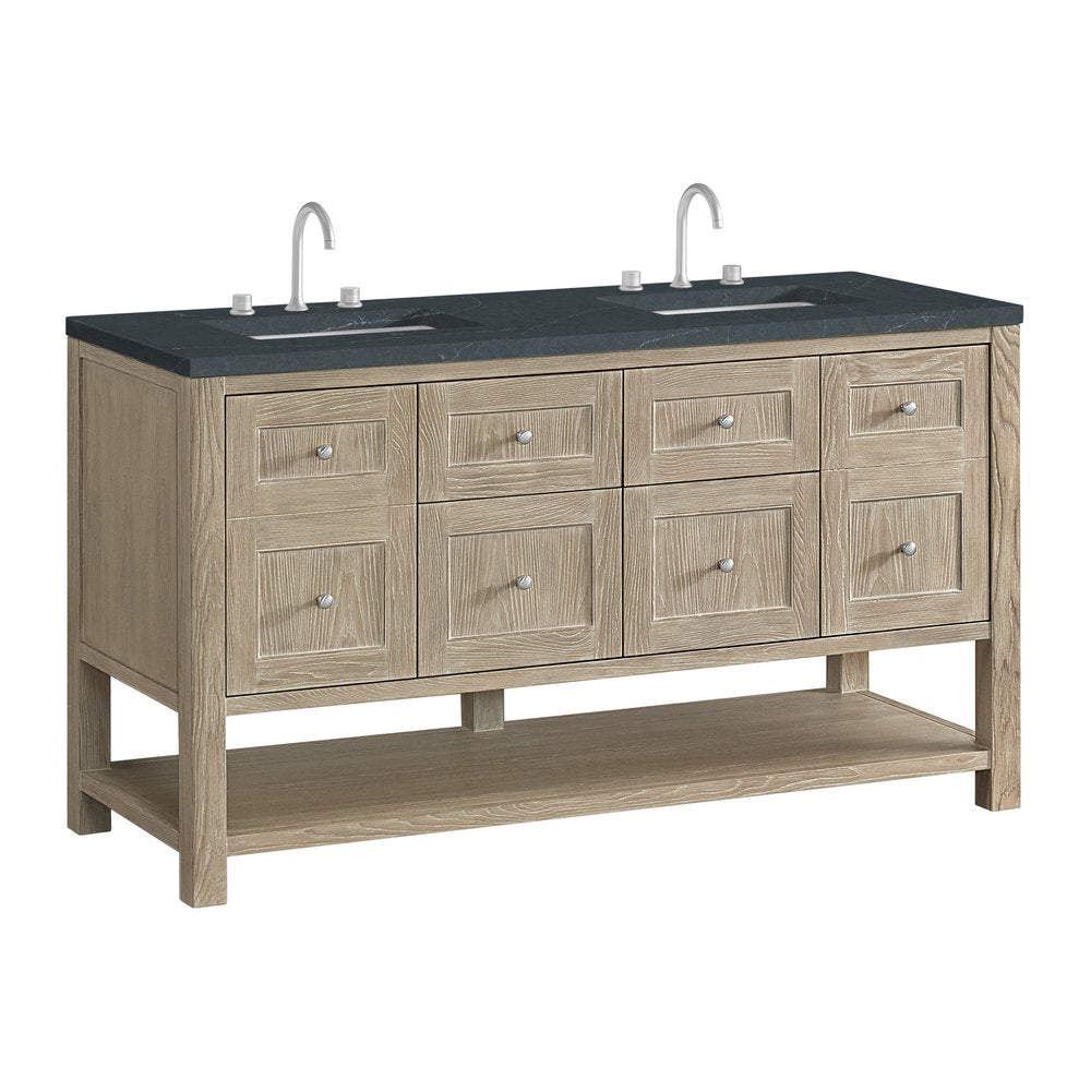 James Martin - Breckenridge 60" Double Vanity, Whitewashed Oak, w/ 3 CM Charcoal Soapstone Quartz Top - 330-V60D-WWO-3CSP view 10