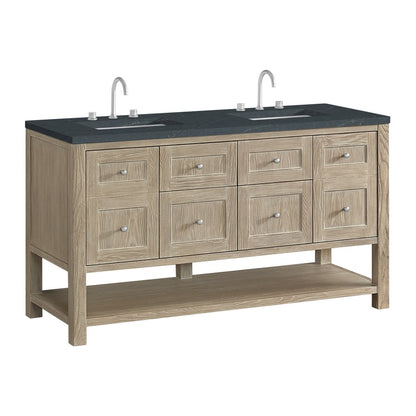 James Martin - Breckenridge 60" Double Vanity, Whitewashed Oak, w/ 3 CM Charcoal Soapstone Quartz Top - 330-V60D-WWO-3CSP view 10