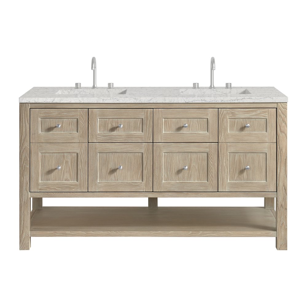 James Martin - Breckenridge 60" Double Vanity, Whitewashed Oak, w/ 3 CM Eternal Jasmine Pearl Quartz Top - 330-V60D-WWO-3EJP view 1