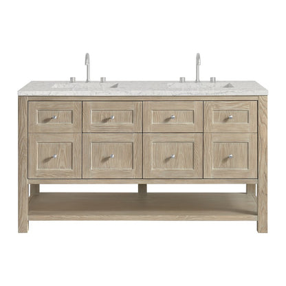 James Martin - Breckenridge 60" Double Vanity, Whitewashed Oak, w/ 3 CM Eternal Jasmine Pearl Quartz Top - 330-V60D-WWO-3EJP view 1