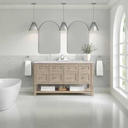James Martin - Breckenridge 60" Double Vanity, Whitewashed Oak, w/ 3 CM Eternal Jasmine Pearl Quartz Top - 330-V60D-WWO-3EJP view 3