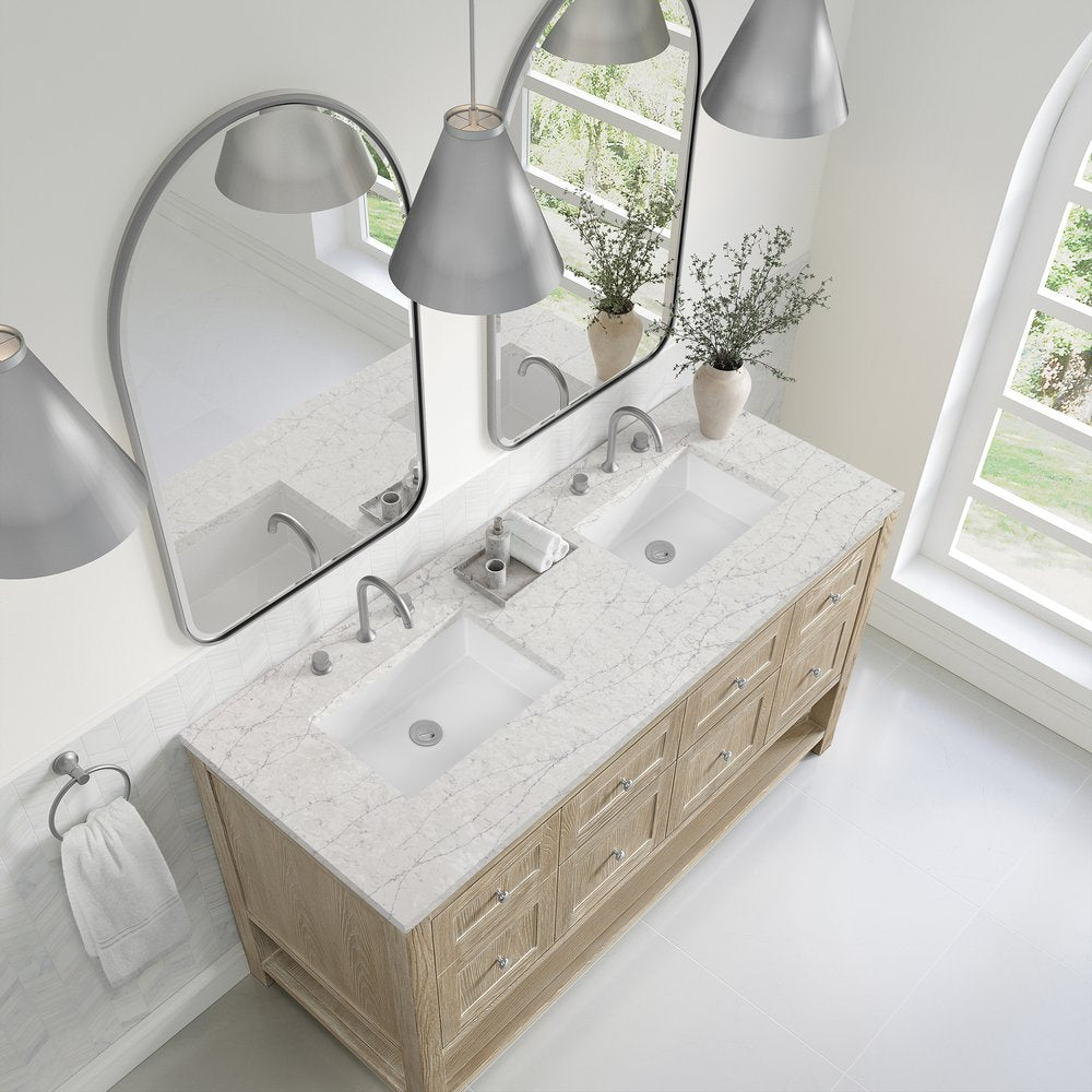 James Martin - Breckenridge 60" Double Vanity, Whitewashed Oak, w/ 3 CM Eternal Jasmine Pearl Quartz Top - 330-V60D-WWO-3EJP view 7