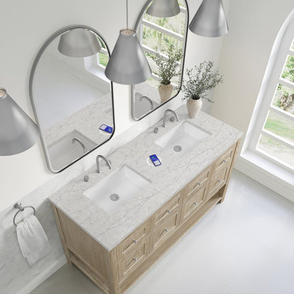 James Martin - Breckenridge 60" Double Vanity, Whitewashed Oak, w/ 3 CM Eternal Jasmine Pearl Quartz Top w/FreePower Wireless Charger - 330-V60D-WWO-FEJP view 8