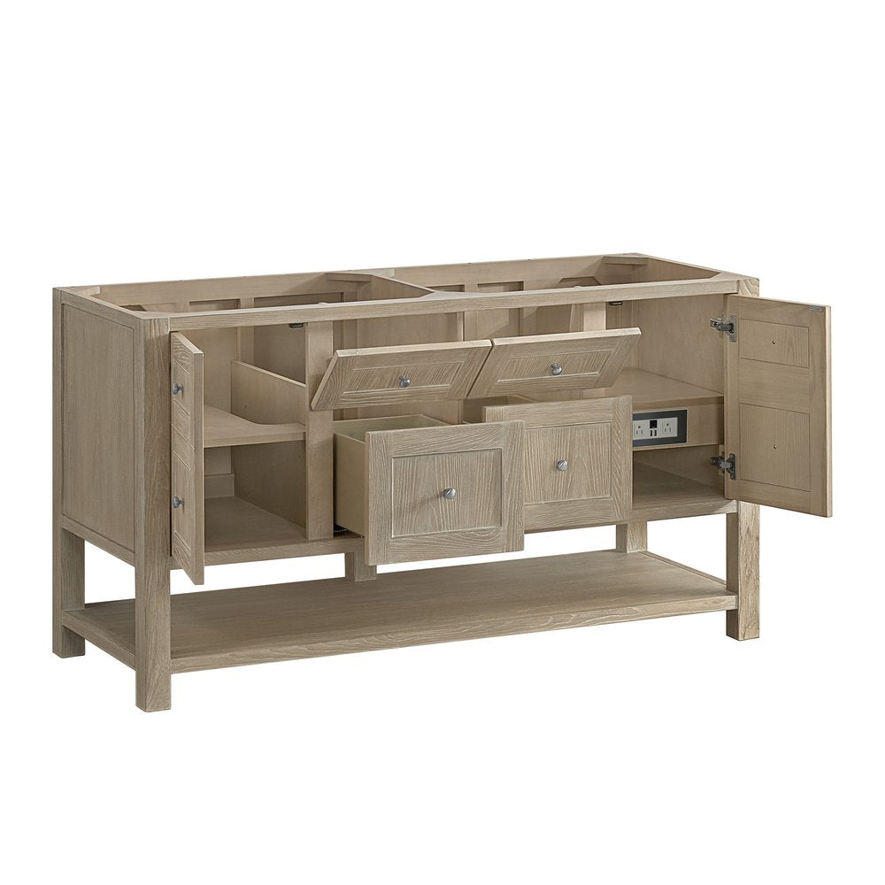 James Martin - Breckenridge 60" Double Vanity, Whitewashed Oak, w/ 3 CM Eternal Jasmine Pearl Quartz Top w/FreePower Wireless Charger - 330-V60D-WWO-FEJP view 9