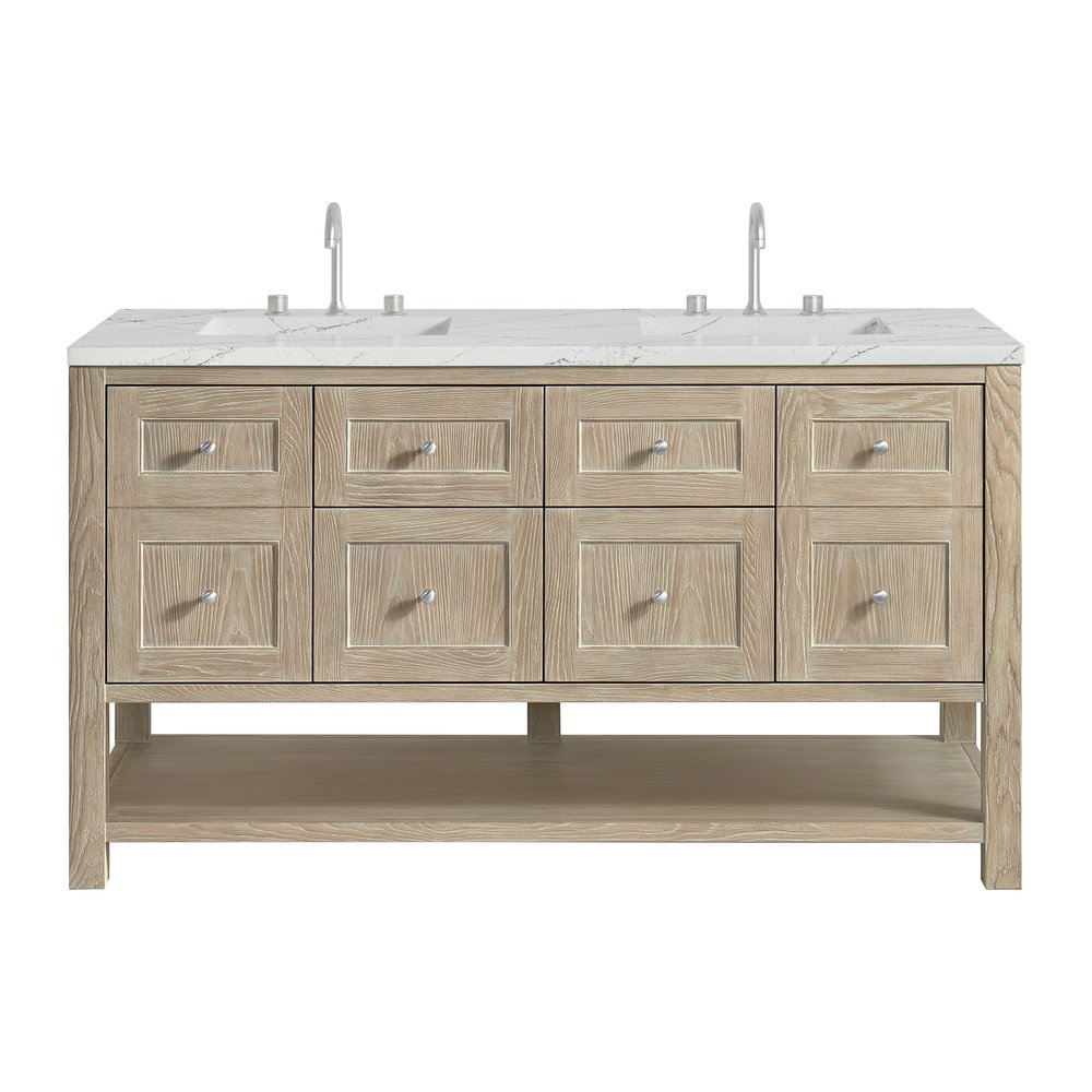 James Martin - Breckenridge 60" Double Vanity, Whitewashed Oak, w/ 3 CM Ethereal Noctis Quartz Top - 330-V60D-WWO-3ENC view 1