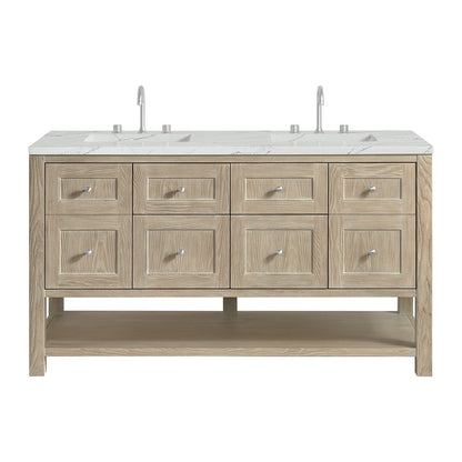 James Martin - Breckenridge 60" Double Vanity, Whitewashed Oak, w/ 3 CM Ethereal Noctis Quartz Top - 330-V60D-WWO-3ENC view 1