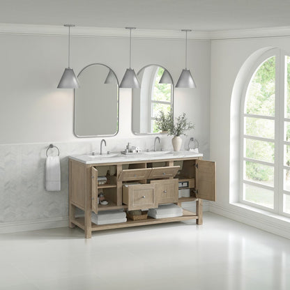 James Martin - Breckenridge 60" Double Vanity, Whitewashed Oak, w/ 3 CM Ethereal Noctis Quartz Top - 330-V60D-WWO-3ENC view 5
