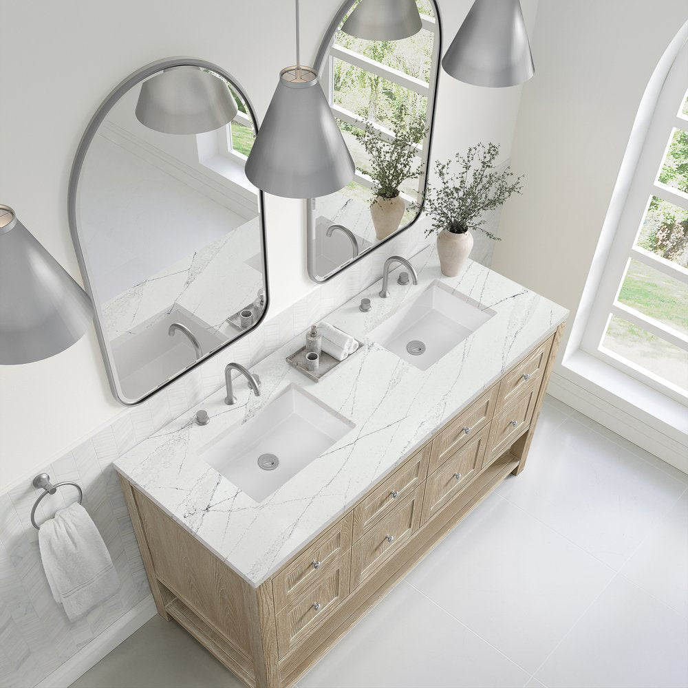 James Martin - Breckenridge 60" Double Vanity, Whitewashed Oak, w/ 3 CM Ethereal Noctis Quartz Top - 330-V60D-WWO-3ENC view 7