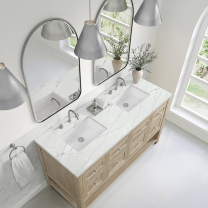 James Martin - Breckenridge 60" Double Vanity, Whitewashed Oak, w/ 3 CM Ethereal Noctis Quartz Top - 330-V60D-WWO-3ENC view 7