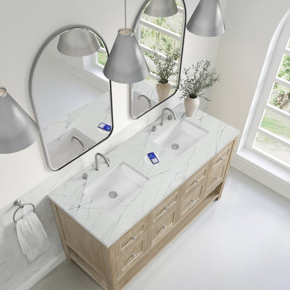 James Martin - Breckenridge 60" Double Vanity, Whitewashed Oak, w/ 3 CM Ethereal Noctis Quartz Top w/FreePower Wireless Charger - 330-V60D-WWO-FENC view 8