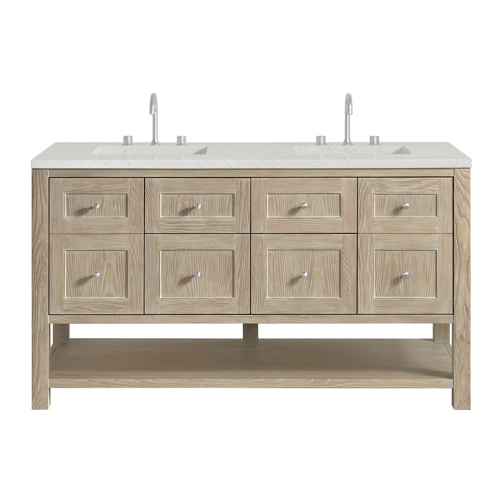 James Martin - Breckenridge 60" Double Vanity, Whitewashed Oak, w/ 3 CM Lime Delight Quartz Top - 330-V60D-WWO-3LDL view 1