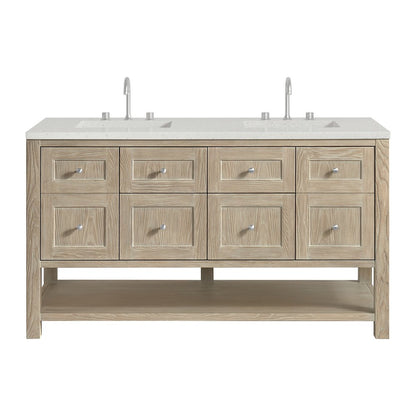 James Martin - Breckenridge 60" Double Vanity, Whitewashed Oak, w/ 3 CM Lime Delight Quartz Top - 330-V60D-WWO-3LDL view 1