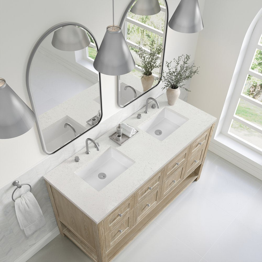 James Martin - Breckenridge 60" Double Vanity, Whitewashed Oak, w/ 3 CM Lime Delight Quartz Top - 330-V60D-WWO-3LDL view 7