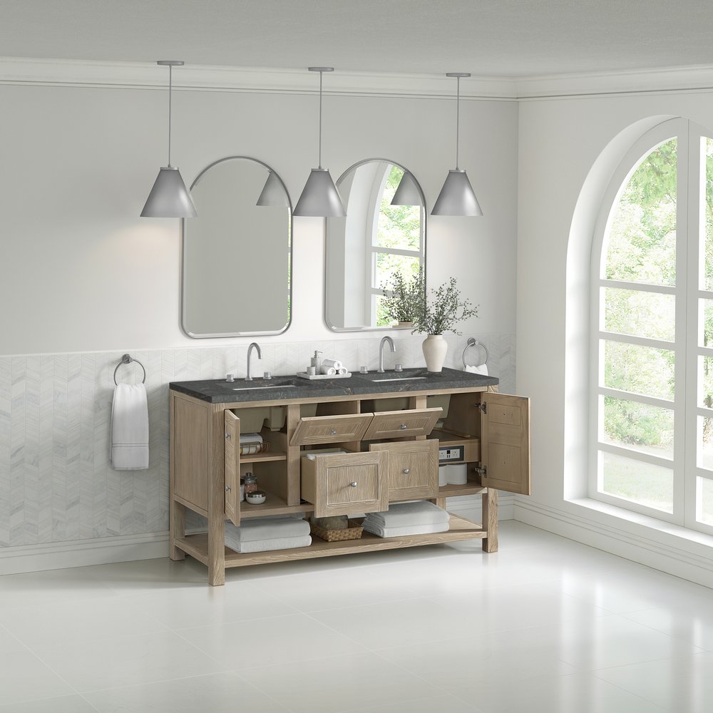 James Martin - Breckenridge 60" Double Vanity, Whitewashed Oak w/ 3 CM Parisien Bleu Top - 330-V60D-WWO-3PBL view 5