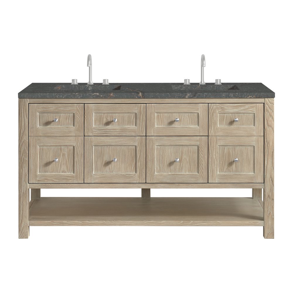 James Martin - Breckenridge 60" Double Vanity, Whitewashed Oak w/ 3 CM Parisien Bleu Top w/FreePower Wireless Charger - 330-V60D-WWO-FPBL view 1
