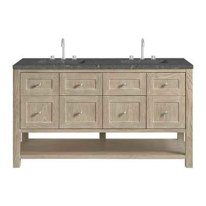 James Martin - Breckenridge 60" Double Vanity, Whitewashed Oak w/ 3 CM Parisien Bleu Top w/FreePower Wireless Charger - 330-V60D-WWO-FPBL view 1