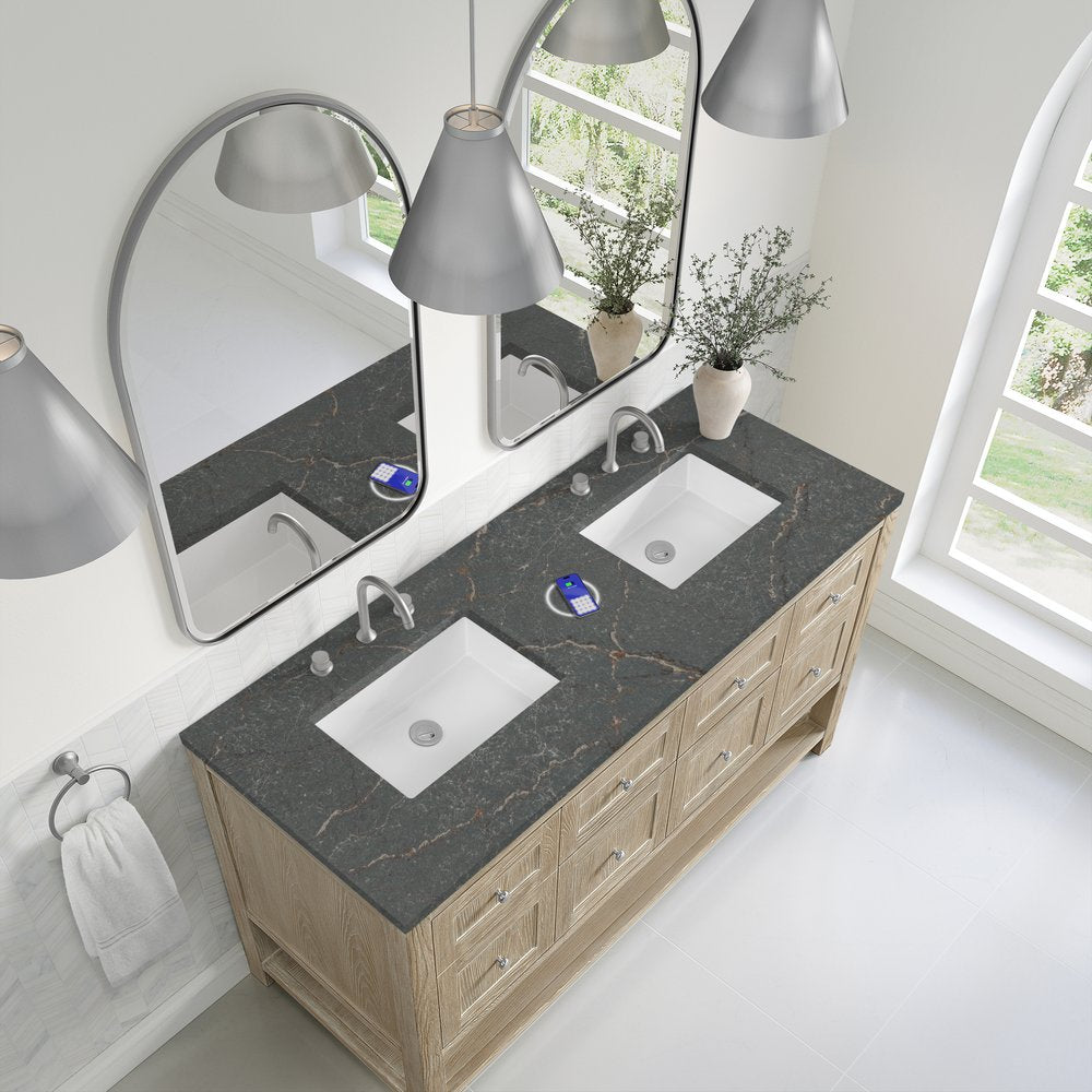 James Martin - Breckenridge 60" Double Vanity, Whitewashed Oak w/ 3 CM Parisien Bleu Top w/FreePower Wireless Charger - 330-V60D-WWO-FPBL view 8