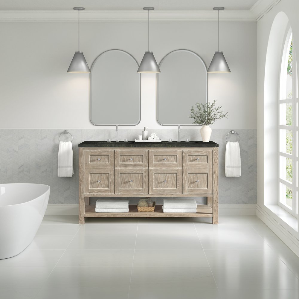 James Martin - Breckenridge 60" Double Vanity, Whitewashed Oak, w/ 3 CM Phantome Eclos Top - 330-V60D-WWO-3PHT view 3