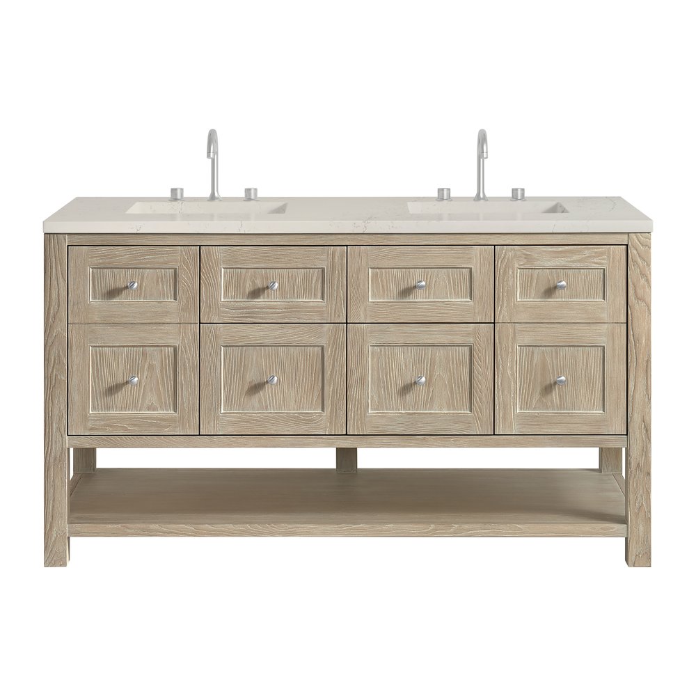 James Martin - Breckenridge 60" Double Vanity, Whitewashed Oak, w/ 3 CM Siberian Silestone Top w/FreePower Wireless Charger - 330-V60D-WWO-FSFR view 1