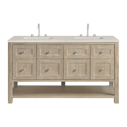 James Martin - Breckenridge 60" Double Vanity, Whitewashed Oak, w/ 3 CM Siberian Silestone Top w/FreePower Wireless Charger - 330-V60D-WWO-FSFR view 1