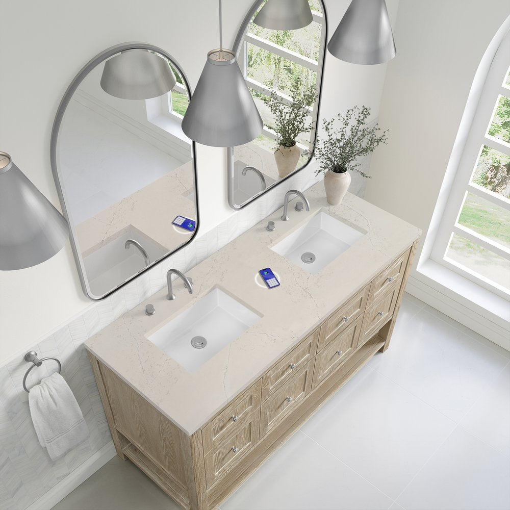 James Martin - Breckenridge 60" Double Vanity, Whitewashed Oak, w/ 3 CM Siberian Silestone Top w/FreePower Wireless Charger - 330-V60D-WWO-FSFR view 7