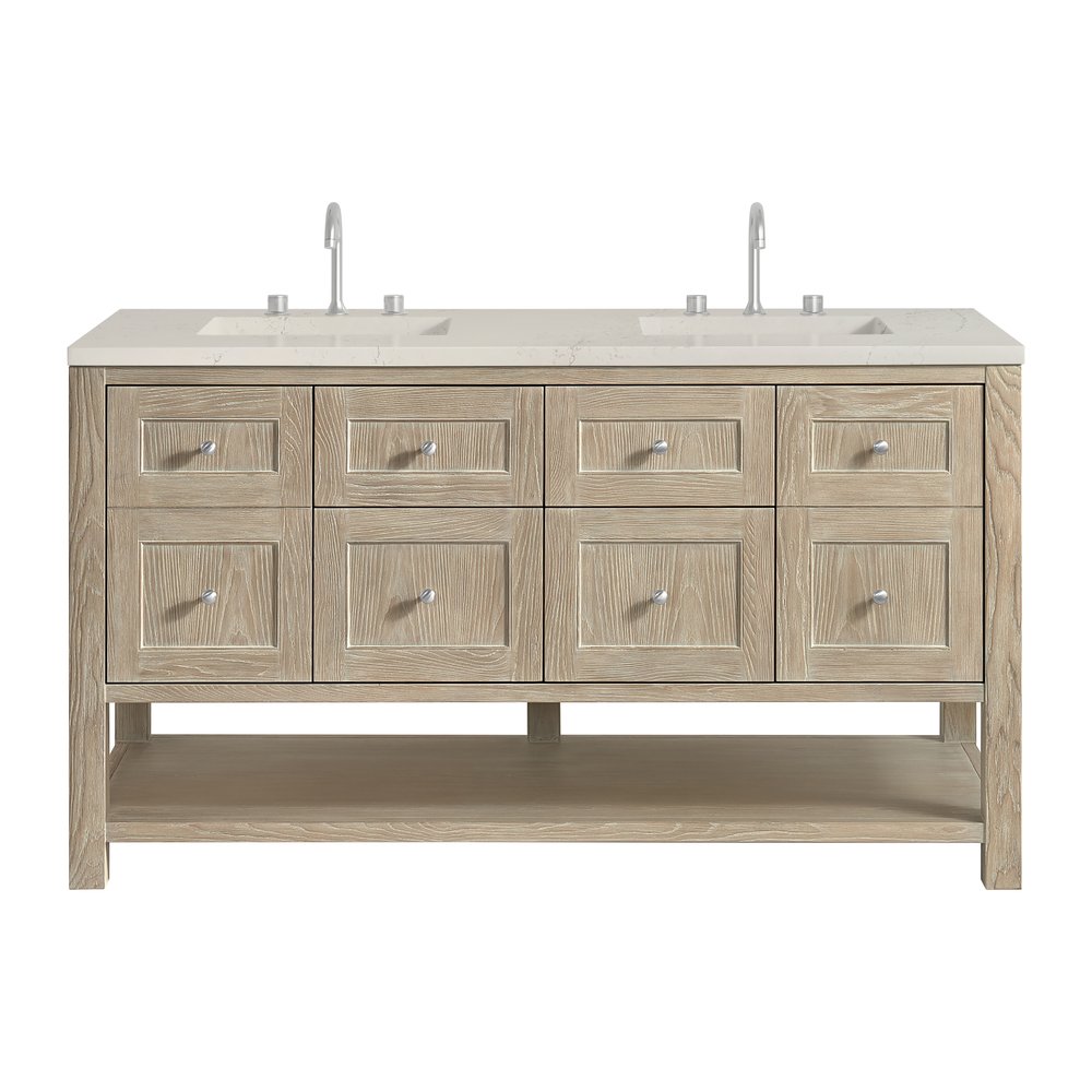 James Martin - Breckenridge 60" Double Vanity, Whitewashed Oak, w/ 3 CM Tajnar Eclos Top w/FreePower Wireless Charger - 330-V60D-WWO-FTJR view 1