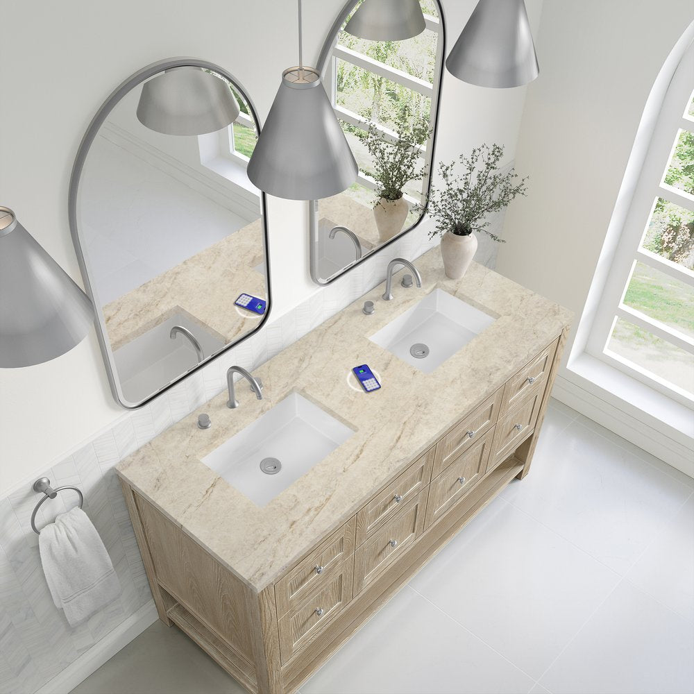James Martin - Breckenridge 60" Double Vanity, Whitewashed Oak, w/ 3 CM Tajnar Eclos Top w/FreePower Wireless Charger - 330-V60D-WWO-FTJR view 7