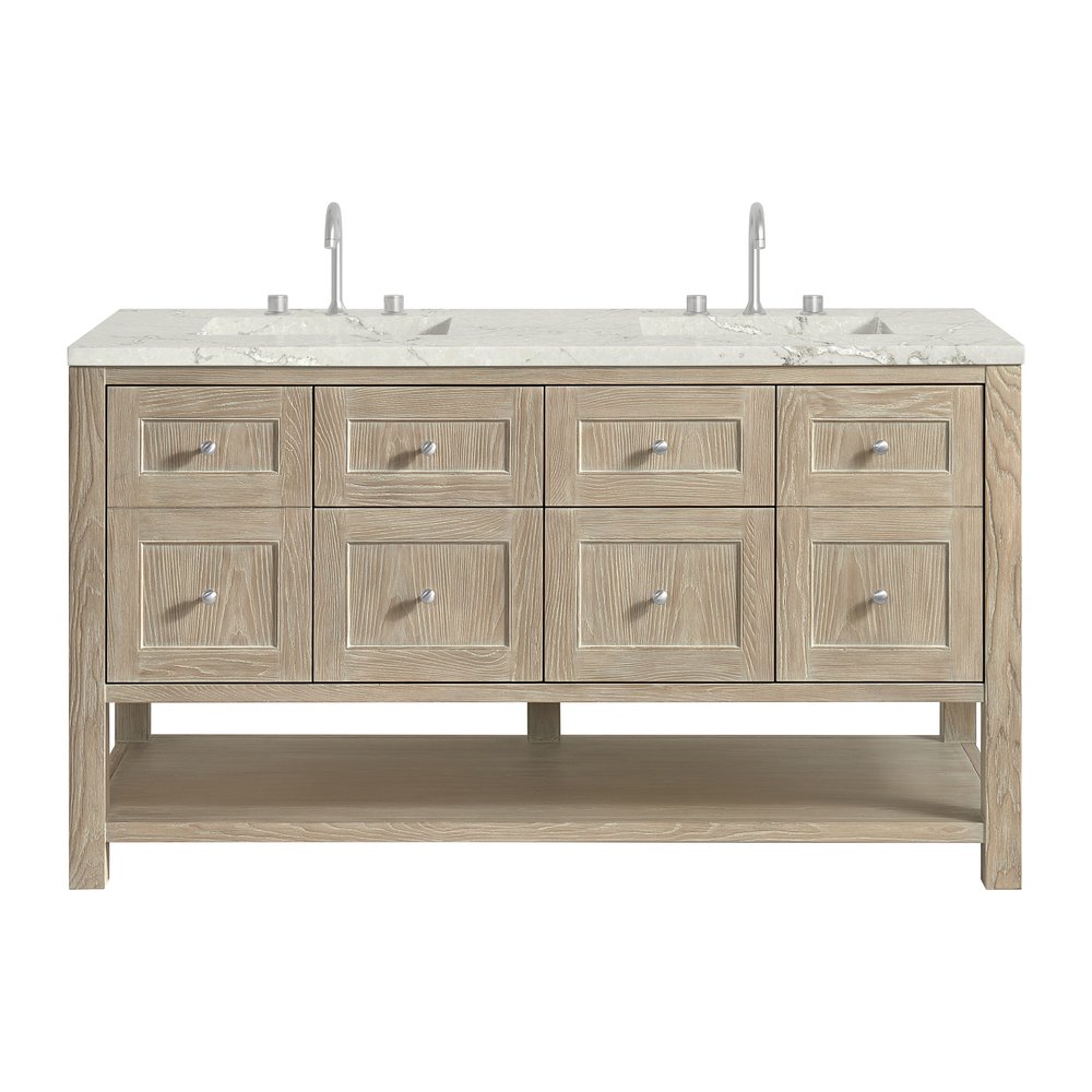 James Martin - Breckenridge 60" Double Vanity, Whitewashed Oak, w/ 3 CM Victorian Silver Quartz Top - 330-V60D-WWO-3VSL view 1