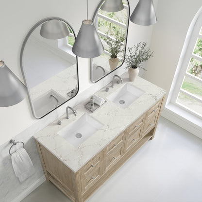 James Martin - Breckenridge 60" Double Vanity, Whitewashed Oak, w/ 3 CM Victorian Silver Quartz Top - 330-V60D-WWO-3VSL view 7