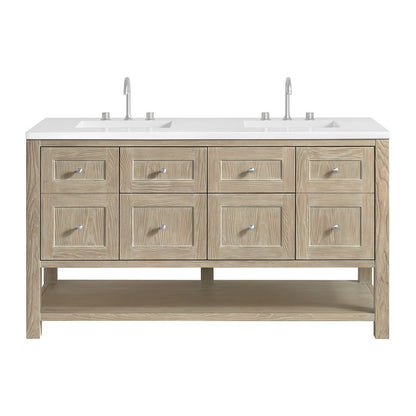 James Martin - Breckenridge 60" Double Vanity, Whitewashed Oak, w/ 3 CM White Zeus Quartz Top - 330-V60D-WWO-3WZ view 1