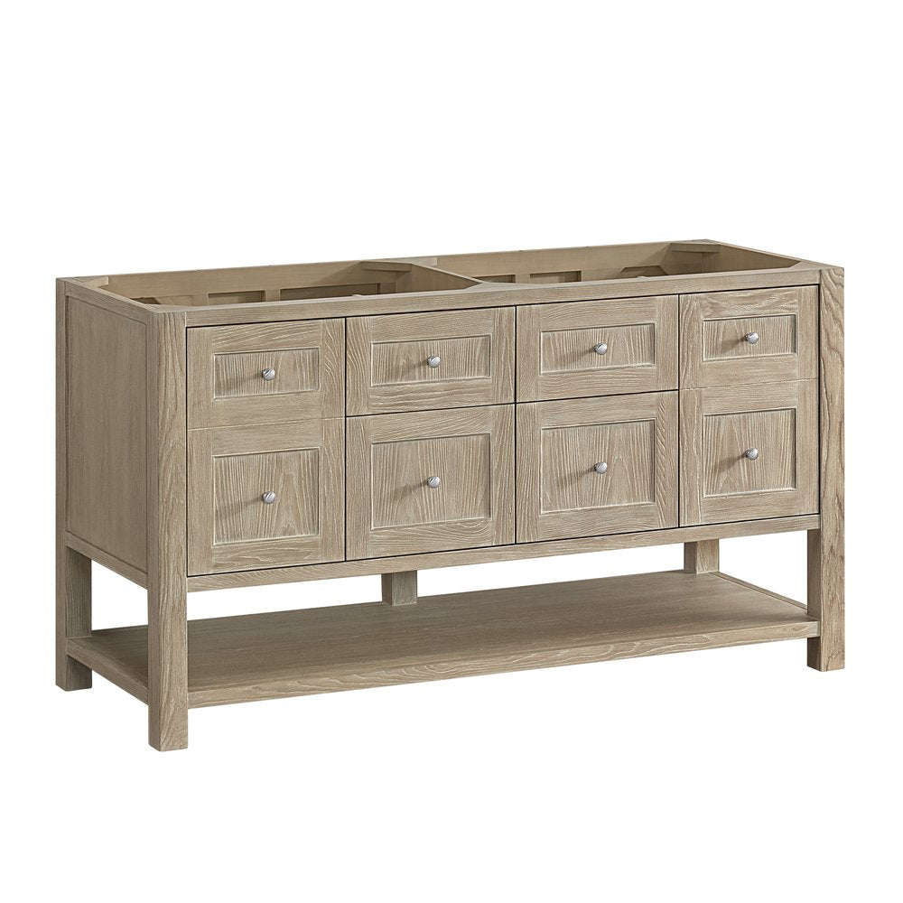 James Martin - Breckenridge 60" Double Vanity, Whitewashed Oak, w/ 3 CM White Zeus Quartz Top - 330-V60D-WWO-3WZ view 2