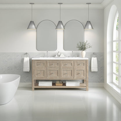 James Martin - Breckenridge 60" Double Vanity, Whitewashed Oak, w/ 3 CM White Zeus Quartz Top - 330-V60D-WWO-3WZ view 3