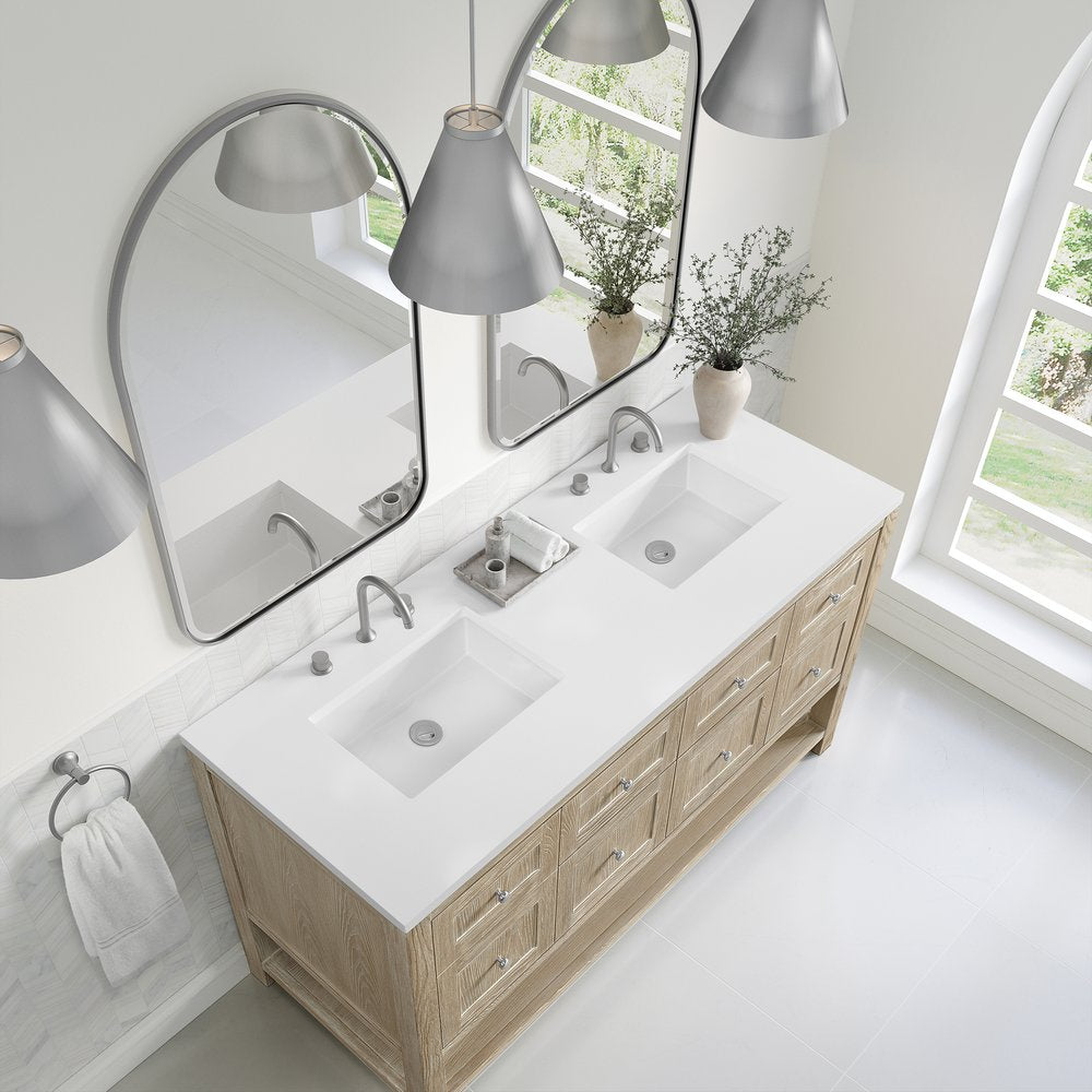 James Martin - Breckenridge 60" Double Vanity, Whitewashed Oak, w/ 3 CM White Zeus Quartz Top - 330-V60D-WWO-3WZ view 7