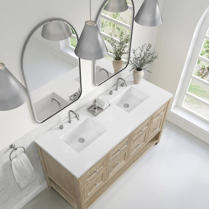 James Martin - Breckenridge 60" Double Vanity, Whitewashed Oak, w/ 3 CM White Zeus Quartz Top - 330-V60D-WWO-3WZ view 7